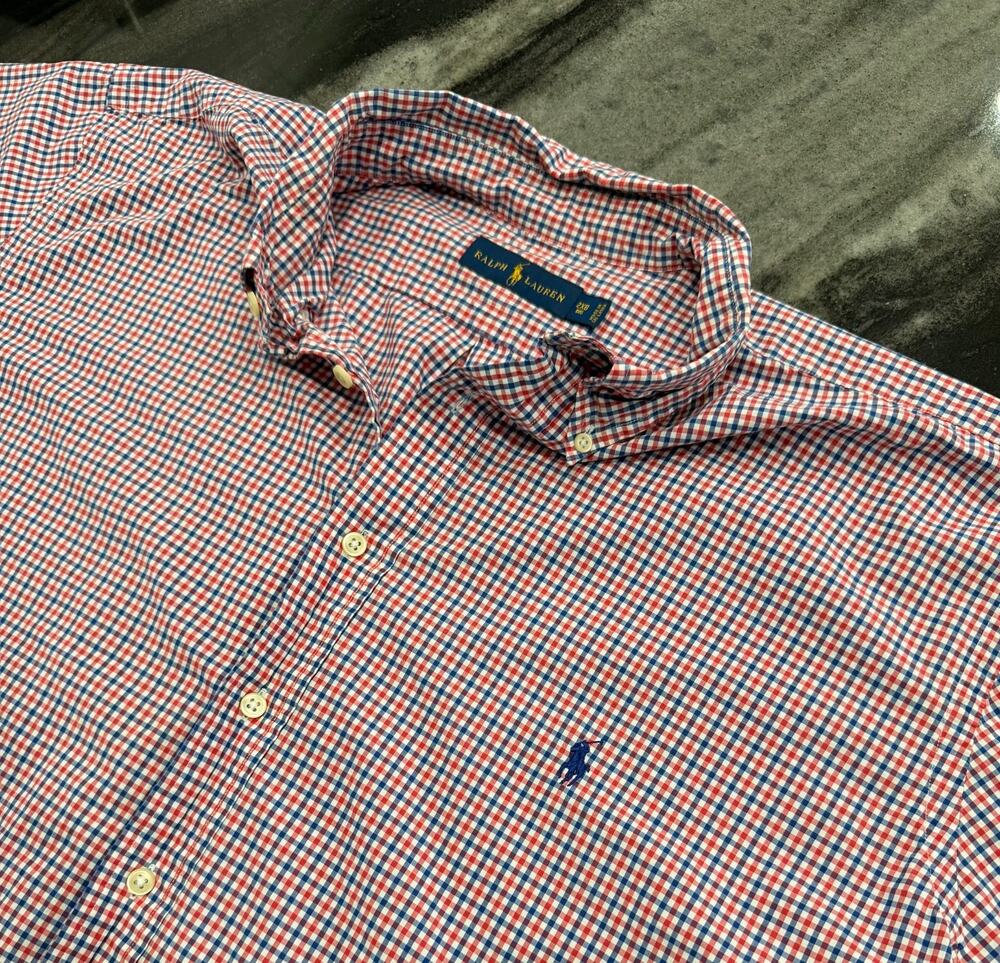 Polo Ralph Lauren Mens 2XB Big Red Blue Gingham Button Down Short Sleeve Shirt